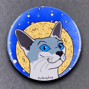 Siamese Cat Moon Handmade Pin, Magnet, Keychain, Bottle Opener or Mini Ornament